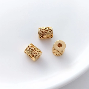Three gold-plated hollow floral spacer beads for handmade DIY jewelry bracelets