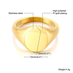 Macro detail of high polished IP gold plated stainless steel 12mm signet ring