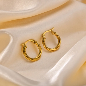 Minimalist Stainless Steel Twisted Hoop Earrings For Women Gold Plated Spiral Geometric Rope Style Fashion Jewelry Earrings