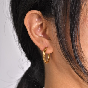 Classic gold twisted rope hoop earrings for women made of durable stainless steel