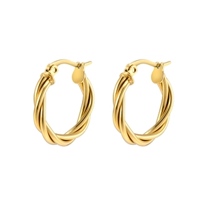 Fashionable 18K gold-plated stainless steel twisted hoop earrings for women in gold