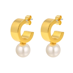 French vintage style C-shaped gold plated earrings with glossy white pearls