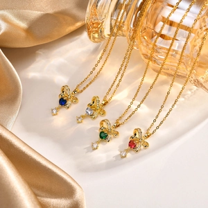 Collar con Colgante de Corazón de Cobre de Lujo Ligero Con Lazo Circonia AAA Dorado Joyería para Mujer Regalo