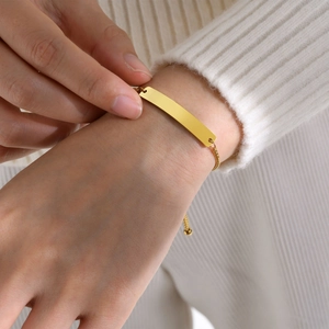 Adjustable gold plated stainless steel bar bracelet for personalized engraving on wrist