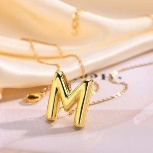 3D Balloon Initial Letter Pendant Necklace Gold Plated Stainless Steel Bubble Alphabet Jewelry For Women Fashion Accessory
