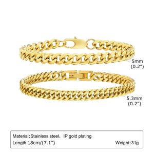 Ensemble de deux bracelets chaîne en acier inoxydable doré pour femme, longueur 18 cm