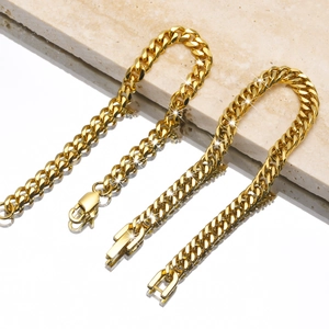 Parure de Bracelets à Mailles Cubaines Minimalistes en Acier Inoxydable Plaque Or Bijoux Pour Hommes Femmes Unisexe Accessoires