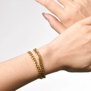 Ensemble de bracelets gourmette en acier inoxydable doré à double maille pour femme