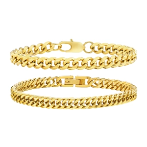 Ensemble de bracelets gourmette en acier inoxydable doré à mailles simples et doubles