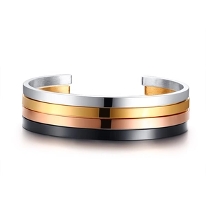 Polished 5mm stainless steel C-shaped cuff bracelets in gold, silver, rose gold and black