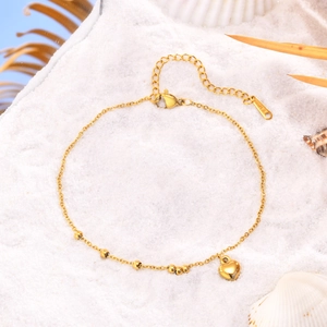 Chevillère en acier inoxydable plaqué or 18K avec pendentif cœur et perles sur sable