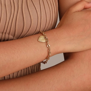 Women's 14K gold stainless steel chain bracelet with a heart pendant featuring letter A