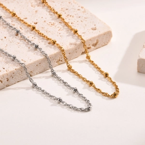 Minimalist Stainless Steel Bead Chain Necklace For Women Fashion IP Gold Plated Adjustable Small Beads Choker Daily Commute Jewelry