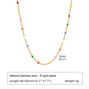 Detail of 2mm colorful beads on IP gold plated stainless steel necklace chain