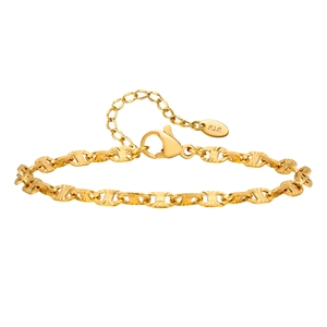 Pulsera artesanal de acero inoxidable dorado con eslabones en X y cierre de mosquetón