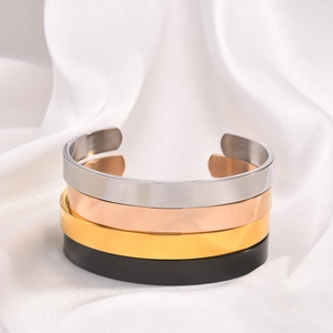 Polished minimalist stainless steel C-shaped open bangles in silver, gold, rose gold and black