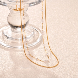 Elegant Stainless Steel Double Layer Necklace Gold Color Snake Chain Faux Artificial Pearl Pendant Jewelry For Women Fashion Gift
