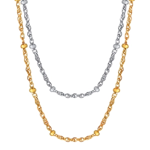 Minimalist gold and silver stainless steel bead link necklaces for women on white background