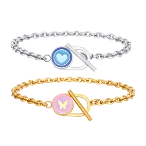 Bracelets en acier inoxydable à fermoir OT avec breloques cœur et papillon colorés