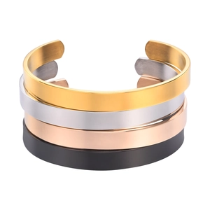 Minimalist C-shaped open bangles in gold, silver, rose gold, and black matte steel