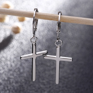 Boucles d'oreilles créoles croix en argent S925 poli pour homme et femme style minimaliste