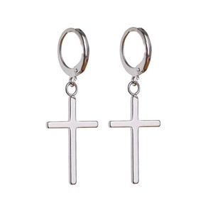 Boucles d'oreilles créoles croix en argent S925 avec finition métal poli