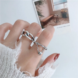 Anillo Abierto Ajustable de Plata 925 Vintage para Mujer Diseño de Cadena Happy Smiley Joyería de Moda Regalo