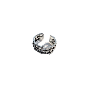 Retro S925 silver wide woven open ring with vintage oxidized finish for women