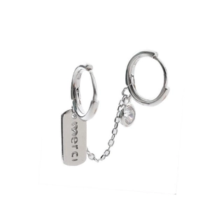 S925 sterling zilveren dubbele oorbellen met ketting, Merci-hanger en zirkoon