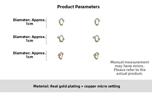 Tabla detallada de tallas para pendientes de cobre chapados en oro de 1cm con micro-incrustaciones