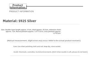 Especificaciones del collar de doble capa de plata 925 con dimensiones de colgante