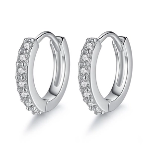 Sparkling S925 silver needle hoop earrings with double row inlaid pavé crystals