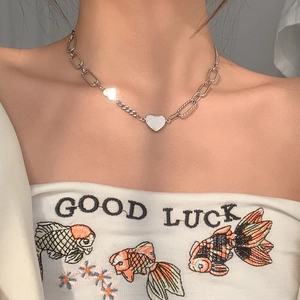 Collier Cœur en Argent Sterling 925 pour Femmes Pendentif Cœur Brillant Chaîne Épaisse Vintage Bijoux Simple de Mode