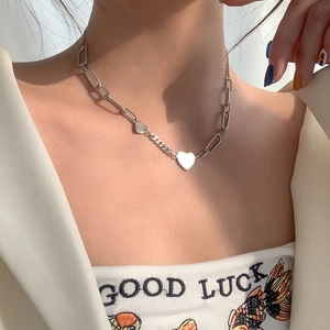Collier lourd en argent S925 avec pendentif coeur et chaîne à maillons pour femme chic