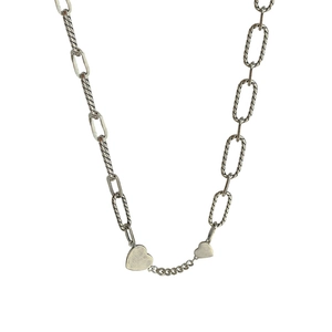 Collier cœur plaqué argent s925 avec grosse chaîne de corde pour un look rétro et tendance
