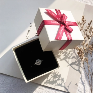 Mini Square Jewelry Box Cardboard Gift Packaging Box For Necklace Ring Earring With Red Ribbon Bowknot Black Velvet Interior