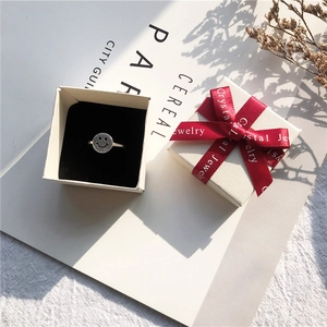 Silver smile ring with black enamel and red ribbon jewelry gift box set