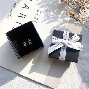 Square Jewelry Gift Box With Ribbon Bow For Earrings Ring Textured Jewelry Organizer Wedding Birthday Party Gift Box