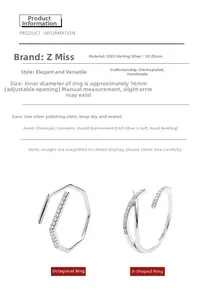 Detalle de anillos de plata esterlina S925 con circonitas y diseño ajustable
