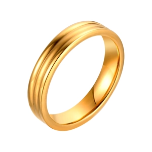 Gold-plated stainless steel ring featuring three parallel minimalist striped grooves