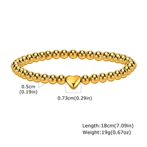 Dettagli del bracciale a sfere dorate in acciaio inossidabile con cuore e misure