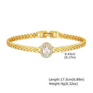 Detail showing 17.5cm gold oval crystal bracelet with dimensions and weight specs