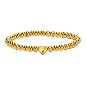 Bracciale minimalista da donna con perline dorate e pendente a cuore in acciaio lucido