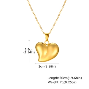 Détails du pendentif cœur doré poli avec dimensions précises et longueur de la chaîne