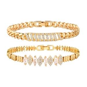 Gold Cuban chain bracelet set with marquise zircon stones and sparkling micro-pave details