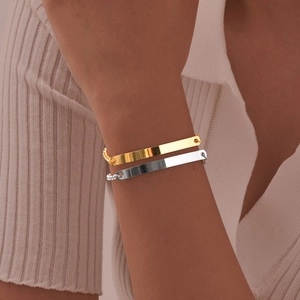 Minimalist Stainless Steel Blank Bar Bracelet For Women Engravable Curved ID Plate Hand Jewelry With Heart Charm Adjustable Gold Silver Plated Link Chain