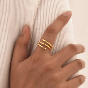 Minimalist Stainless Steel Triple Layer Spiral Open Ring For Women Fashion Gold Color Adjustable Geometric Layered Band Ring Jewelry