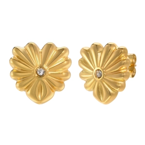 Paire de boucles d'oreilles cœur dorées avec texture gaufrée et pierre étincelante