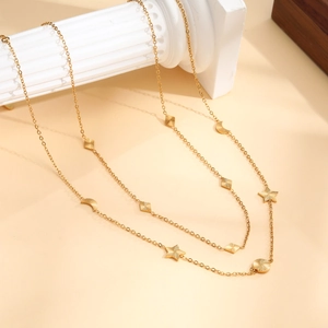 Edelstahl Sonne Mond Stern Himmelskette Für Damen Vergoldet Geometrische Sonnenstrahl Textur Minimalistischer Modeschmuck