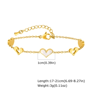 Goldenes Herzarmband mit weißer Muscheleinlage und zarter Gliederkette für Damen